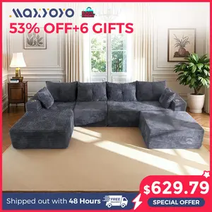 [3 Packs Shipped] MAXYOYO 131.6" Large U-Shaped Sectional Sofa,  Modern Boneless Couch for Living Room, Sofa in A Box, Oversized Sofa Sleeper with Deep Seat, Convertible Corduroy Sectional Sofa, No Assembly Required