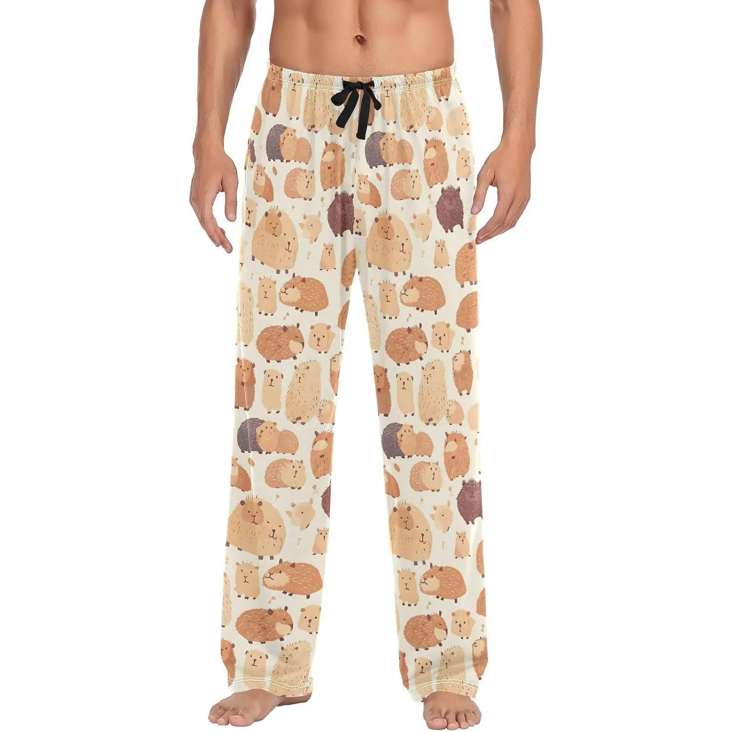 Men's Pajama Pants Cute Capybara Sleep Bottoms Lounge Sleepwear with Pockets Drawstring