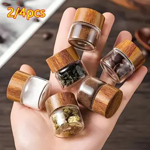 Portable Mini Lightweight Glass Storage Jars with  Lids, Canister, 2/4 Count Spice Containers for Travel, Picnics, Camping & Kitchen Use