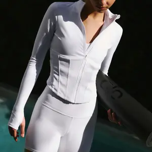 Corset-Inspired Workout Jacket <with logo> - SculptFit Corset Zip-Up Performance Training Jacket