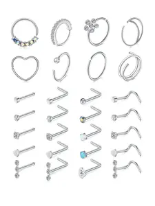 2024 New Rhinestone Inlaid Flower Decor Cute Nose Ring As Gift, Luxury Jewelry, Stainless Steel Heart Decor Body Nose Piercings Jewelry for Women & Men, Fashion Summer Jewelry for Party, Spiral Nose Ring, Nose Rings Hoops