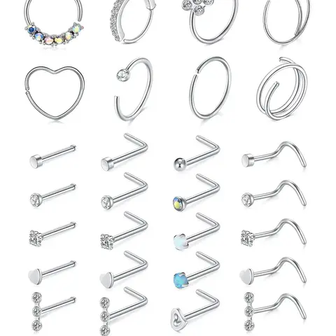2024 New Rhinestone Inlaid Flower Decor Cute Nose Ring As Gift, Luxury Jewelry, Stainless Steel Heart Decor Body Nose Piercings Jewelry for Women & Men, Summer Jewelry for Party, Spiral Nose Ring, Nose Rings Hoops, Stainless Steel Noserings