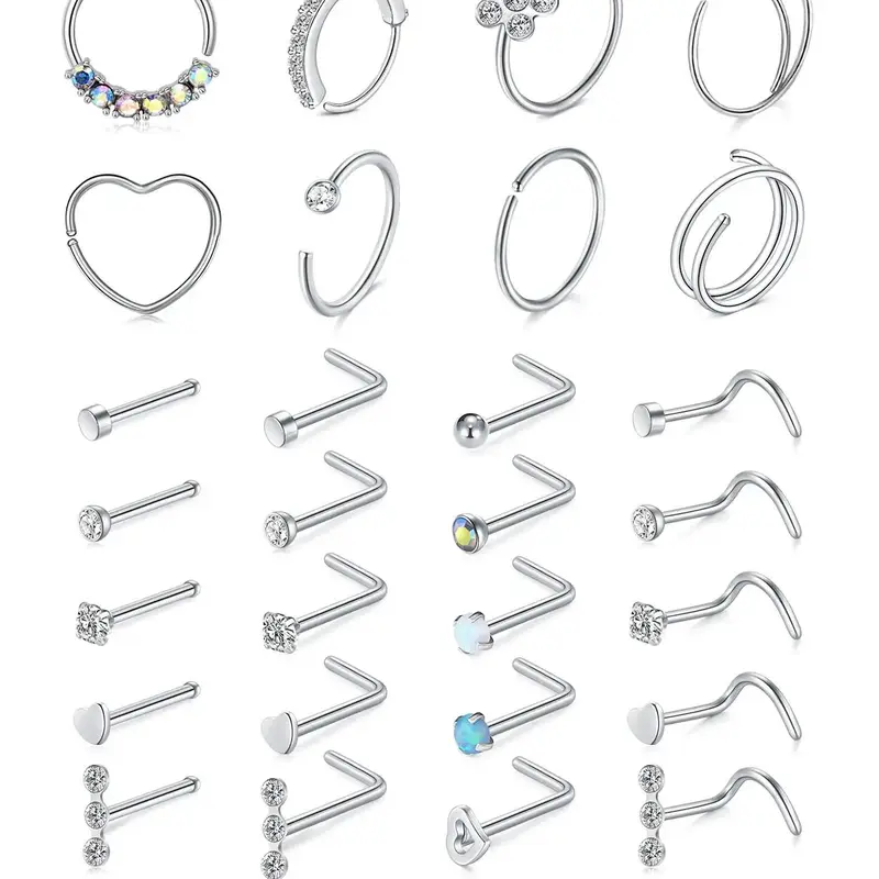 2024 New Rhinestone Inlaid Flower Decor Cute Nose Ring As Gift, Luxury Jewelry, Stainless Steel Heart Decor Body Nose Piercings Jewelry for Women & Men, Summer Jewelry for Party, Spiral Nose Ring, Nose Rings Hoops, Stainless Steel Noserings