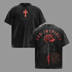 God Inspires Rose Sword Shirt, Christian Graphic Tee Jesus Apparel , Isaiah 53:5 Bible Verse Shirt, Faith Streetwear, Washed Vintage Tee, Religious Gift for Believers