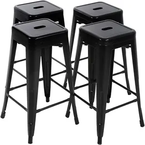 FDW Metal Bar Stools Set of 2/4 Counter Height Barstool Stackable Barstools 24/30 Inch Indoor Outdoor Patio Bar Stool Home Kitchen Dining Stool Backless Bar Chair