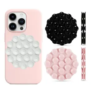 2pcs Double-Sided Phone Suction Mount,Round Silicone Suction Cup Phone Holder,Phone Case Self-Adhesive Phone Sticky Grip for Mobile Devices