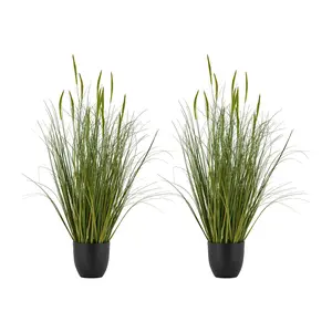 fathersdaygift  VEVOR Artificial Grass Plant, 2 Pack 35 inch Cattail Grass in Pot, Premium PVC Faux Fake Greenery Shrubs Plant for Indoor Outdoor House Home Garden Office Room Dcor, Housewarming, Green