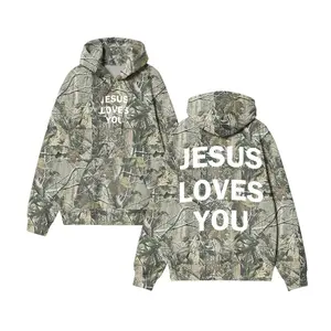 Jesus Loves You Unisex Hoodie Featuring Dead Leaves Camouflage Pattern