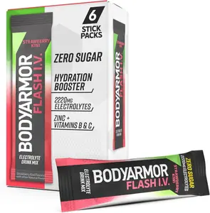 Flash I.V. Electrolyte Packets, Strawberry Kiwi, Zero Sugar Drink Mix, Single Serve Packs, Coconut Water Powder, Hydration for Workout, Travel Essential, Just Add Sticks to Liquid (6 Count)