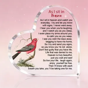 1pc, Sympathy  For Loss Of Loved One, Heart Acrylic Signs With Condolence Quote, Bereavement  For Loss Of Father, Memorial  For Loss Of Mother, Cardinal Rememberance  Decorative presentation birthday grateful Light