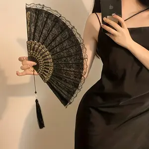 Elegant Retro European Folding Lace Fan, 1 Count Portable Handheld Fan, Cooling Accessories for Weddings, Nightclubs, and Role Playing, Masks, Halloween