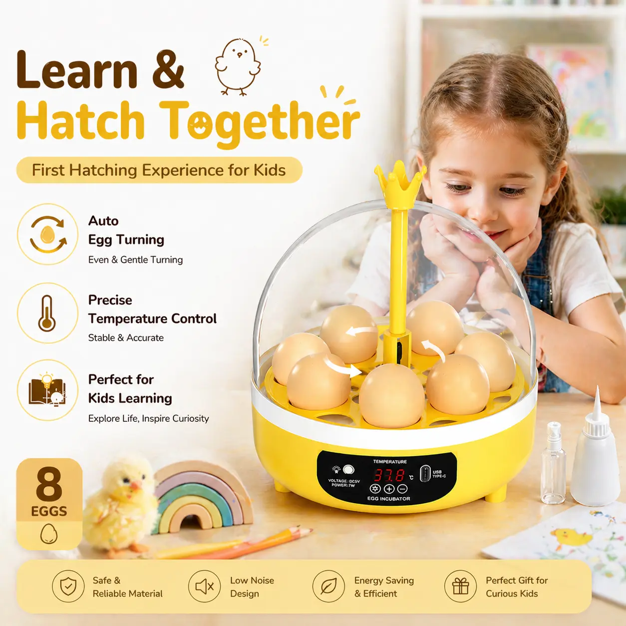 【DealsForYouDays】8-Egg Incubator for Home Learning – Automatic Egg Turning, Accurate Temp, High Hatch Success