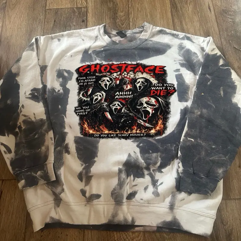 Ghost Face Crewneck Sweatshirt - Bleached or Vintage Style