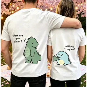 Double-Person Dinosaur Couple T-Shirt | Sweet Love Matching Tee  | Soft Comfortable Unisex Crewneck Shirt for Men & Women | Cute Couples Outfit for Lovers & Daily Wear | TikTok Viral Matching Set | Perfect Valentine’s Day Gift