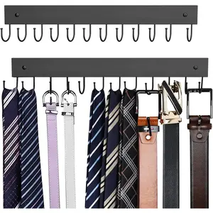 Wall Mounted Wooden Belt Hanger 2 Pack Max 24 Storage Capacity 180° Rotating Space Saving Organizer for Ties Tank Tops Scarves Bras Keys Bags Halloween Black