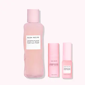 Glow Recipe Glass Skin Toner Bundle - Watermelon Glow PHA+BHA Pore-Tight Toner, Niacinamide Dew Drops, Pink Juice Moisturizer, Hyaluronic Acid, Vegan, Lightweight Dewy Primer, Exfoliating Hydrating Skincare Kit