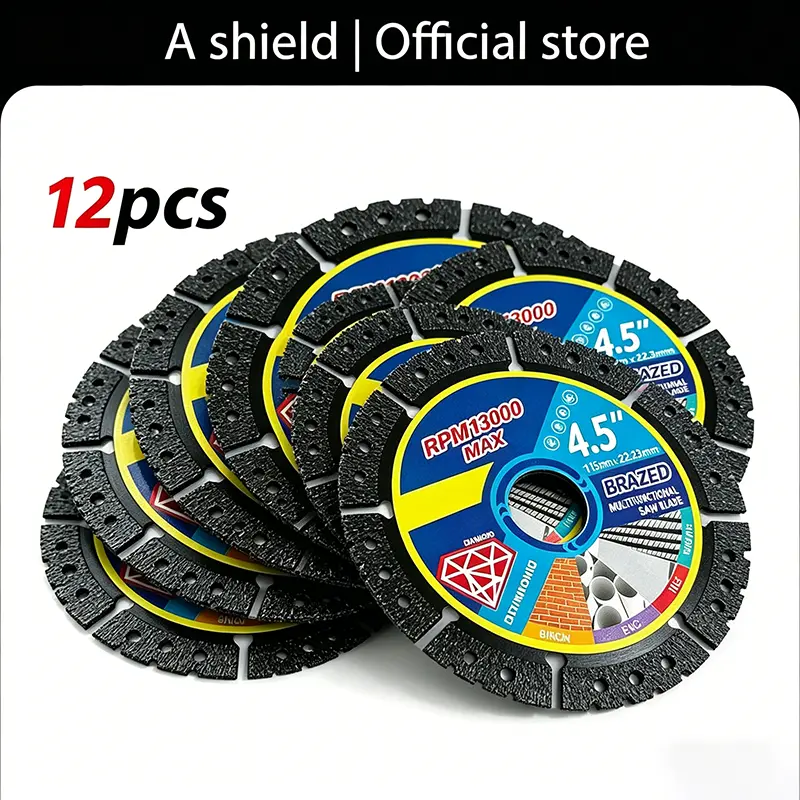 115mm 4.5-inch multi-material angle grinder cutting blades, available in 3-piece, 6-piece, and 12-piece multi-size sets, suitable for dry cutting, capable of cutting a variety of materials such as metal, tile, stone, plastic, cast iron, marble, and more.