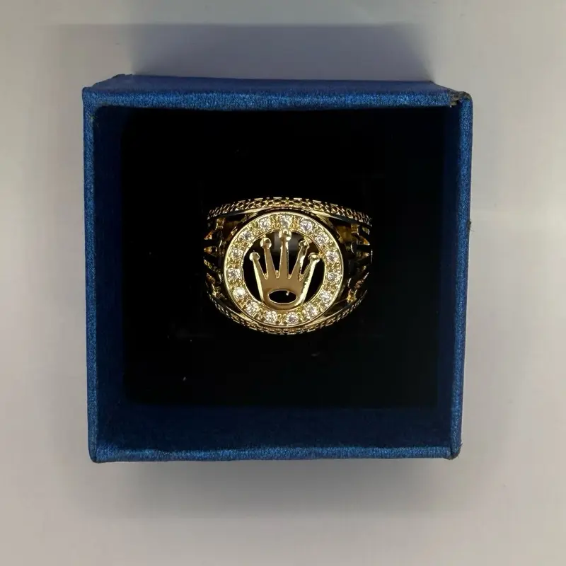 Gold Plated Crown Ring For Men Size 8 9 10 11 with white  Gemstone Accents Statement Rings Elegant Rings