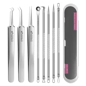 Professional Acne Needle Set, 8 Counts/set Stainless Acne Extractor, Blackhead Acne Cleaning Tools, Nose Blackhead Removal, Facial Cleansing Tools for Beauty Salons