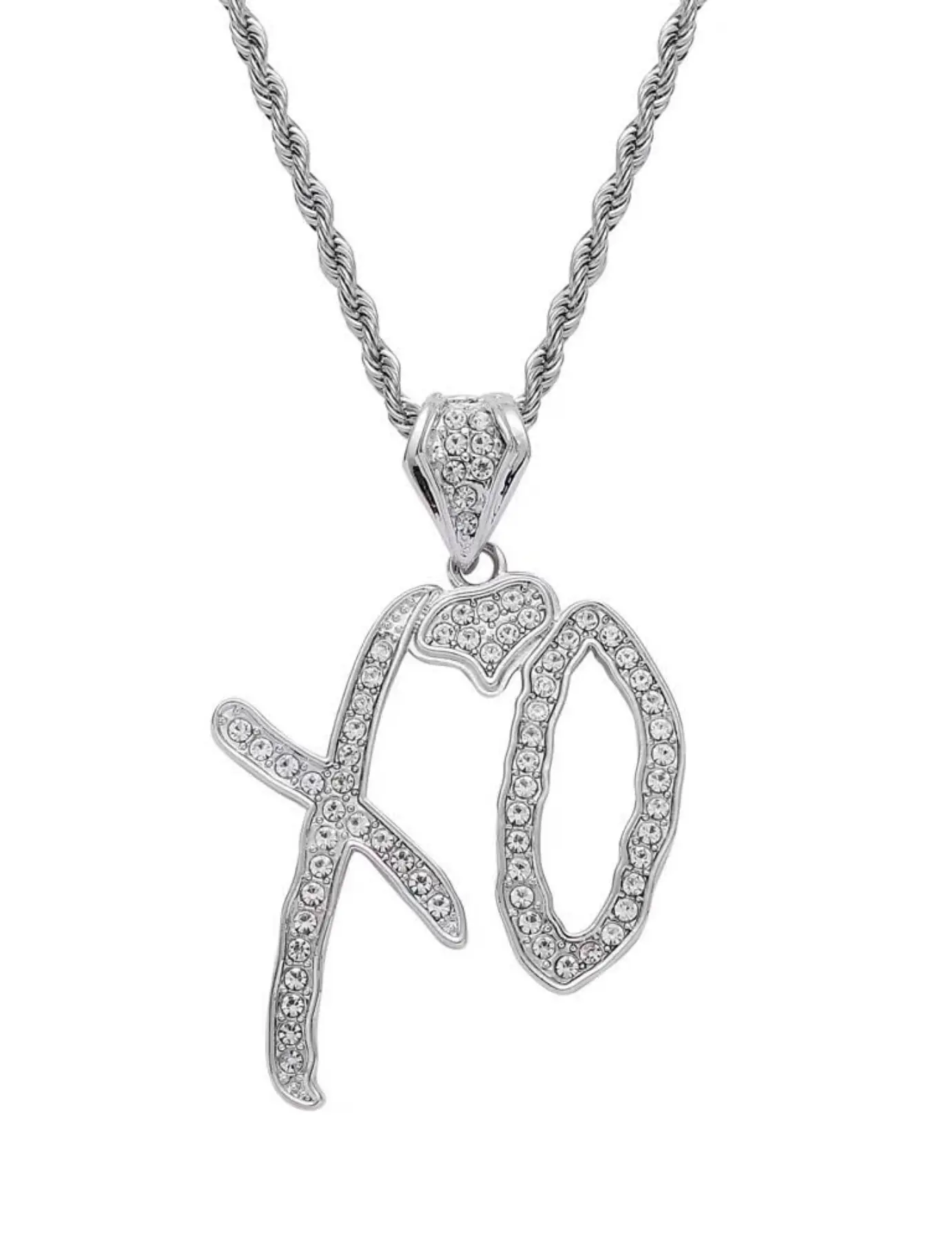 Unise High Hip Hop XO Letter Pendant Necklace For Women Men, Initial Necklace, Alphabet Necklace, Fashion Cubic Zirconia Exaggerate Creative Gift Jewelry, Sparkling Cz Necklace, Cubic Zirconia Necklaces, Chain Necklace, Alloy Necklace