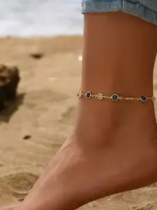 Bohemian Style Daisy and Elephant Design Ankle Bracelet, Elegant Metal Chain, Perfect for Summer Beach Vacation