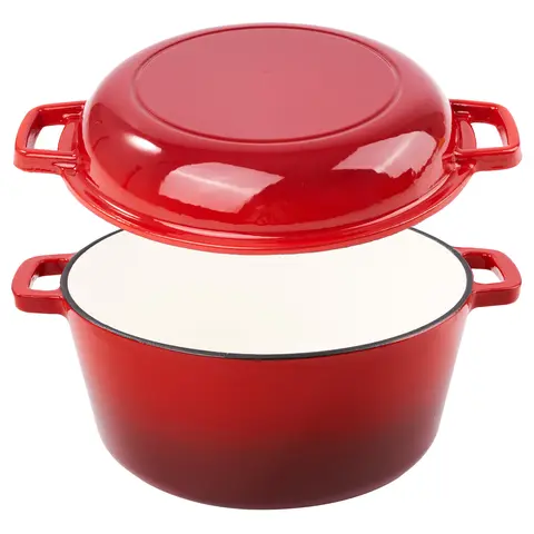 Kerilyn 2-in-1 Heavy-Duty Cast Iron Dutch Oven Pot - Kitchen & Dining Essential for Bread Baking, Cooking, Stewing - Nonstick, Oven Safe Up to 500°F, Dual Handles, Works on All Stovetops, Easy Cleaning, Durable Construction enamel