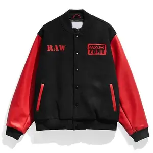 Raw Is War Retro Varsity Jacket, Classic WWE Wrestling Bomber With Black Red Design, Nostalgic Streetwear Outerwear Gift For Longtime Fans And Collectors