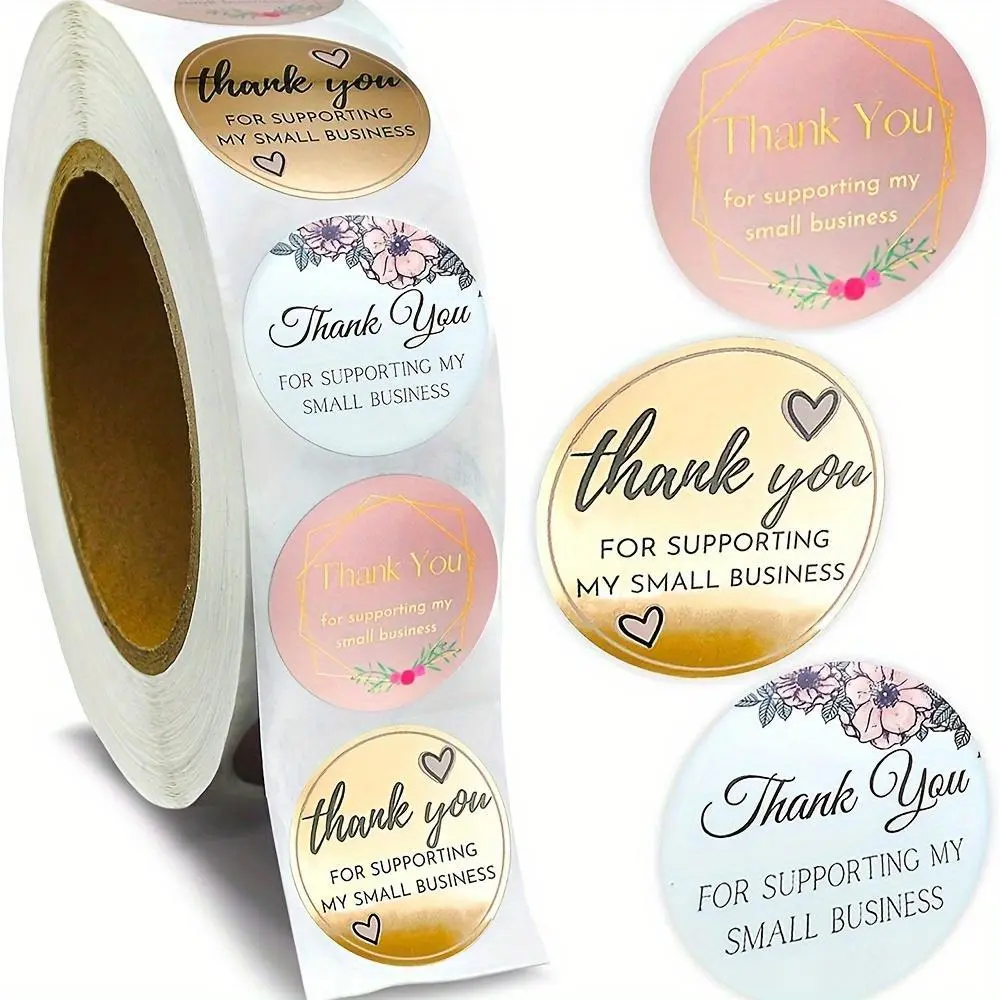 500pcs/roll 1 Inch Thank You For Supporting My Small Business Self Adhesive Stickers, Self Adhesive Labels, Sticky Labels, Rolls Labels, 3 Designs, Highly Recommended For Small Business Owners And Online Sellers