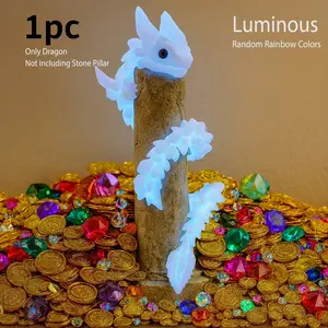 3D Printed 30cm Crystal Dragon Figurine, Statue, Moveable Gemstone Dragon Collectible, Huge Entangled Cool Ceratosaurus with Real Eyes, Random Rainbow Colors, Luminous Need to Absorb UV Rays, Suitable for Garde, Office Decor, Home Decor Accessory
