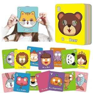 Alphabet ABC Flash Cards with Animal Masks, Animal mask Alphabet Cards, Interactive Education Games, Learn Letters, English Phrases School Supply Sets