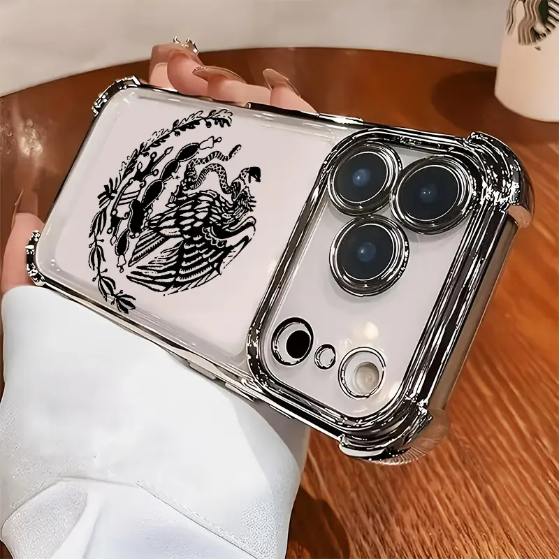 Mexican National Emblem Phone Case for iPhone 17 Air 16 Pro Max 15 Plus 14 13 12 11 X XS Soft Silicone Shockproof Protection Electroplating Safety Cushion 2D Printing