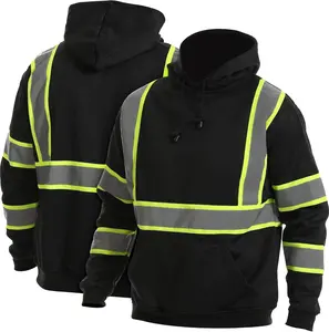 High Visibility Safety Sweater Black Hoodie Pullover with Reflective Strips for Enhanced Visibility