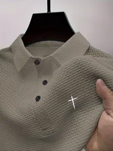 Men's Summer Polo Shirt, Cross Pattern Print, Comfortable Fabric, Casual Fitted Design, Perfect for Daily Wear, Stylish Leisure Shirt