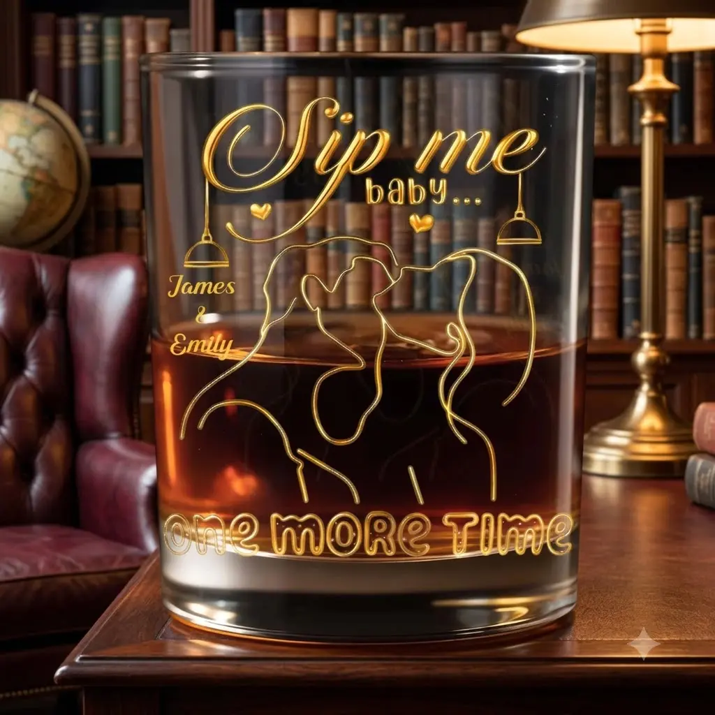 Sip Me Baby One More Time Print, High quality engraved whiskey glasses, Personalize your handwriting Gifts for couples, Home Decor & Gifts, Halloween, Funny gift for men and women, Drinkware Stylish