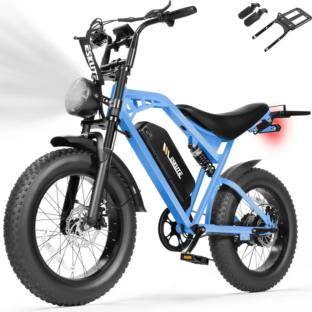 ESKUTE V200 Adult Fat Tire Ebike - 1500W Peak Motor, 52V 20.8Ah Removable Battery, 30-32MPH Max Speed, Iron Frame Mountain Ebikes for Commute, Off-Road