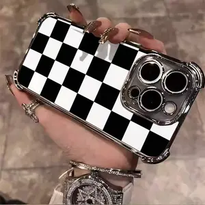 Black and White Checkerboard Phone Case - Protective Casing for iPhone 16/15/14/13/12/11 X XS Pro Max Plus, Basic White Design