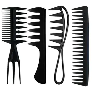 4-Piece Wide Tooth Hair Brush Set, Detangler Comb, Detangling Hairbrush, Texturizing Brush, Wet Wave Brushes for Salon, Barber Styling Tools