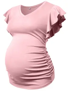 Maternity short-sleeve top, sporty and casual, pink T-shirt for summer, pregnant maternity wear, Casual Fit Maternity, Maternity Clothing