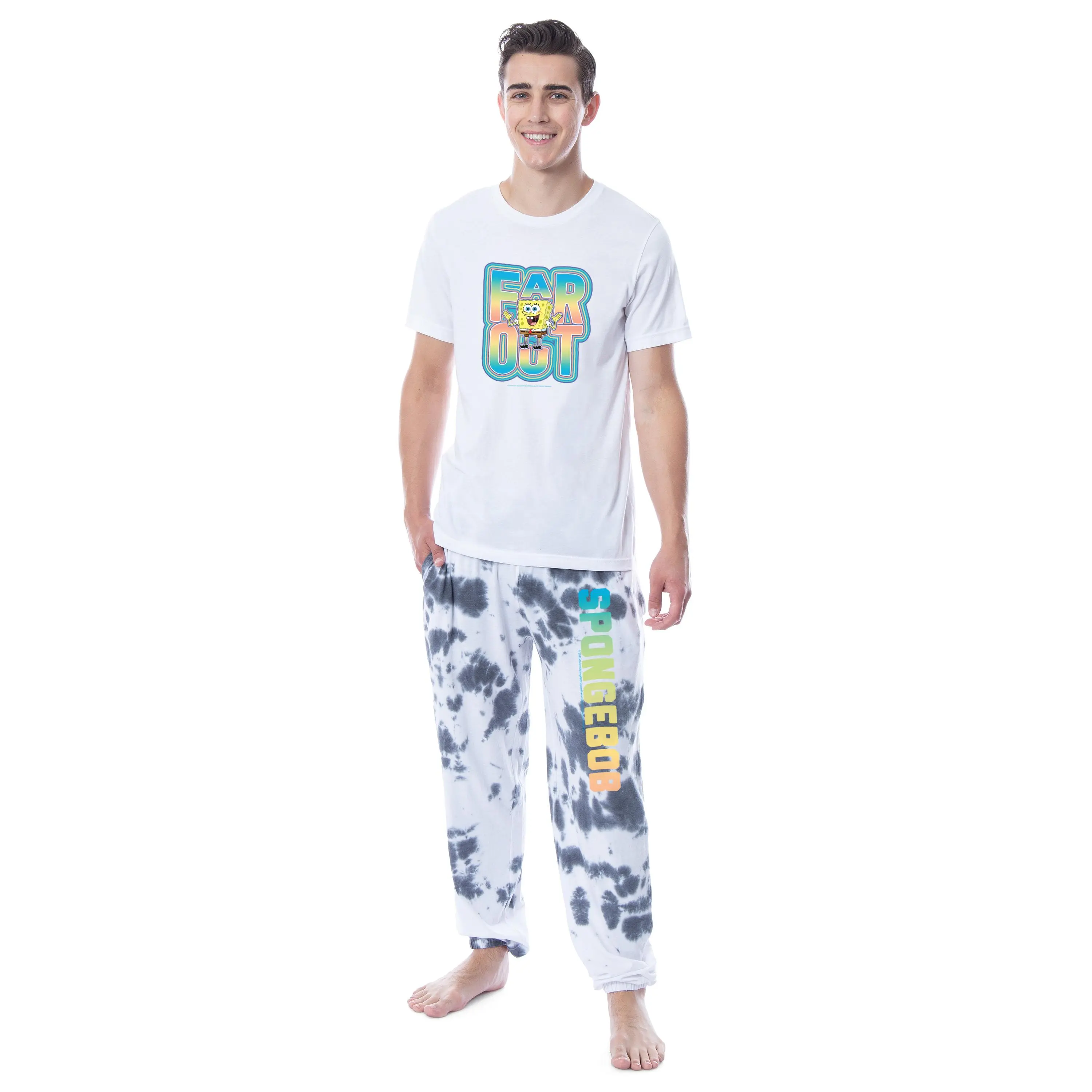 Nickelodeon SpongeBob SquarePants Mens' Far Out Character Ombré Sleep Pajama Set, Shirt, Cotton, Nightwear, Fabric