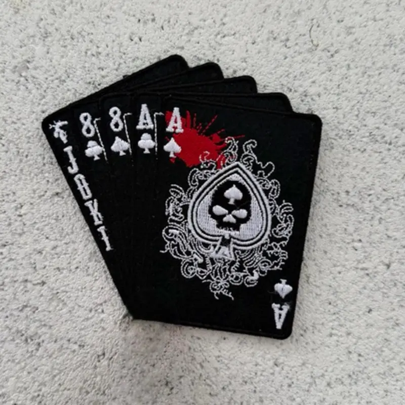 Dead Man's Hand 4 x 4 Inch Embroidered Patch with Hook Fastener Backing for Easy Application