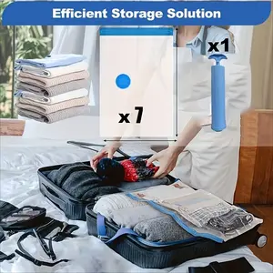 8/10Pcs Vacuum Storage Bags with Hand Pump, Space Saver Bags for Travel, Camping, Clothes & Luggage, Travel Organizer