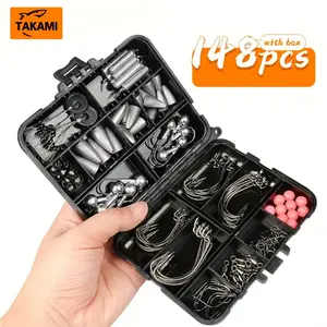 Takami 148pcs Lure Set, Includes Swivel Hooks, Lead Sinkers, Texas Rig Components, Glow Beads, Space Baits, Fishing Gear Kit, Tackle Kit