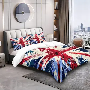 2/3pcs Grunge Union Jack Duvet Cover Set, UK Flag British Comforter Cover, Soft Microfiber Bedding Set (No Filler), Vintage Union Jack Printed Bed Set for UK Themed Bedroom, Dorm & British Home Decor