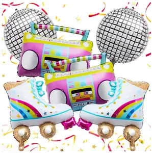 6pcs Roller Skate Balloon Set 80s Party Decorations Inflatable BoomBox Disco Ball Birthday Boy Girl 90s Retro Theme Party Decor Colorful