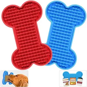 Lick Mat for Dogs - 2 Pack Peanut Butter Licking Mats, Slow Feeding Bowl, Tattoo and Anxiety Reducer for Pet Food, Yogurt, Bath, Grooming and Training