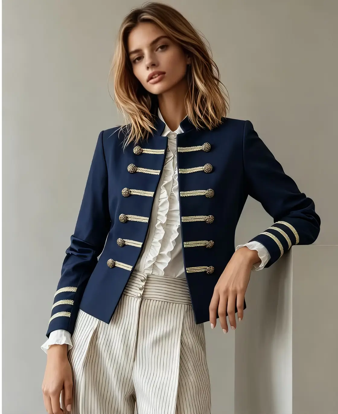 Retro-style short blazer, French court style, high-end stand-collar Chanel-inspired jacket.