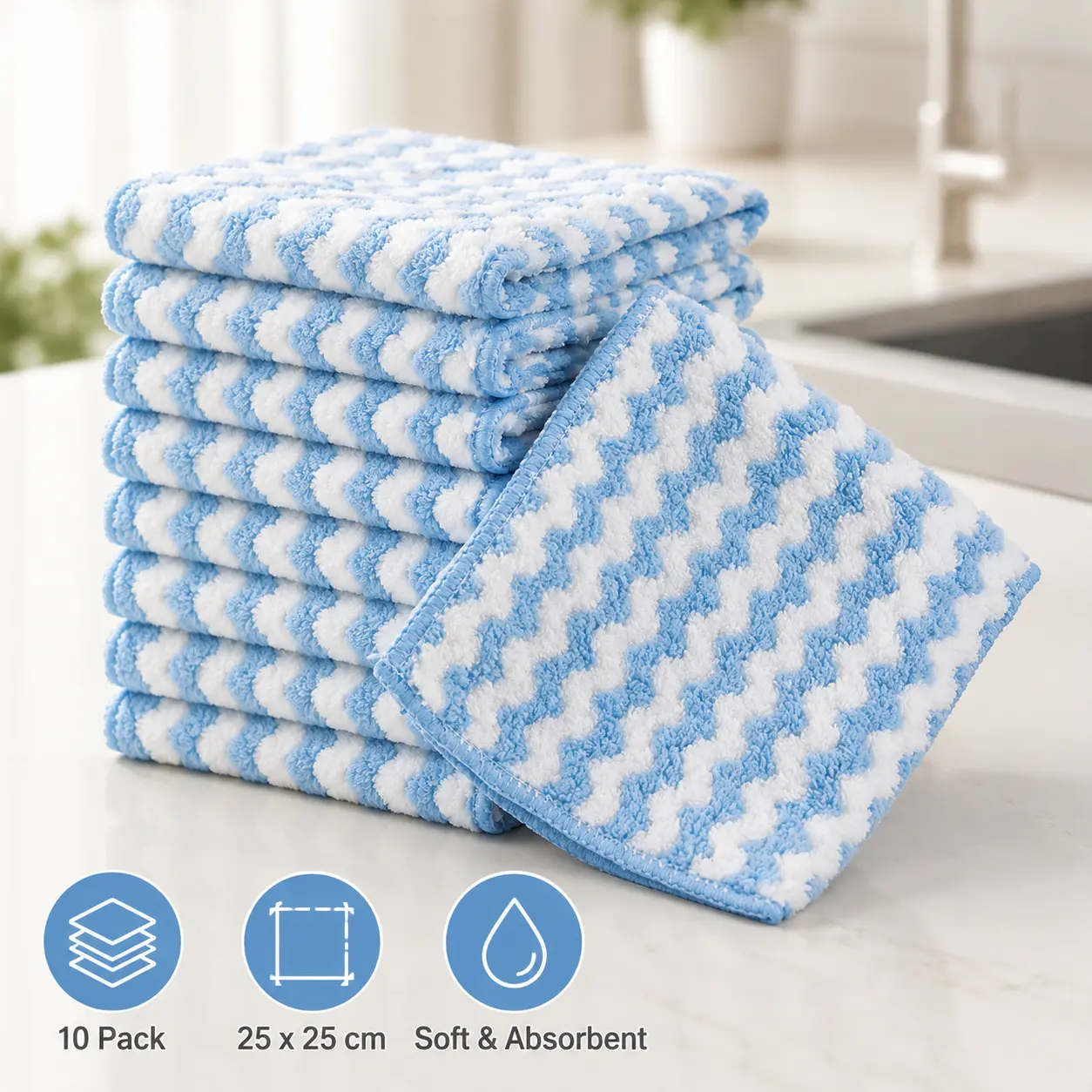 10-Pack Microfiber Dish Cloths, 25 x 25 cm Coral Fleece Kitchen Towels, Soft Absorbent Non-Scratch Reusable Dish Rags for Washing Dishes, Counters, Sink, Stove, Glass and Daily Home Cleaning