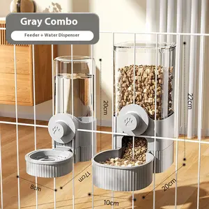 Gray Combo Wall-Mounted Automatic Pet Feeder & Water Dispenser Large Durable Bowls for Cats Dogs Rabbits Effortless Convenient Feeding Solution for Busy Pet Owners Hangable Station