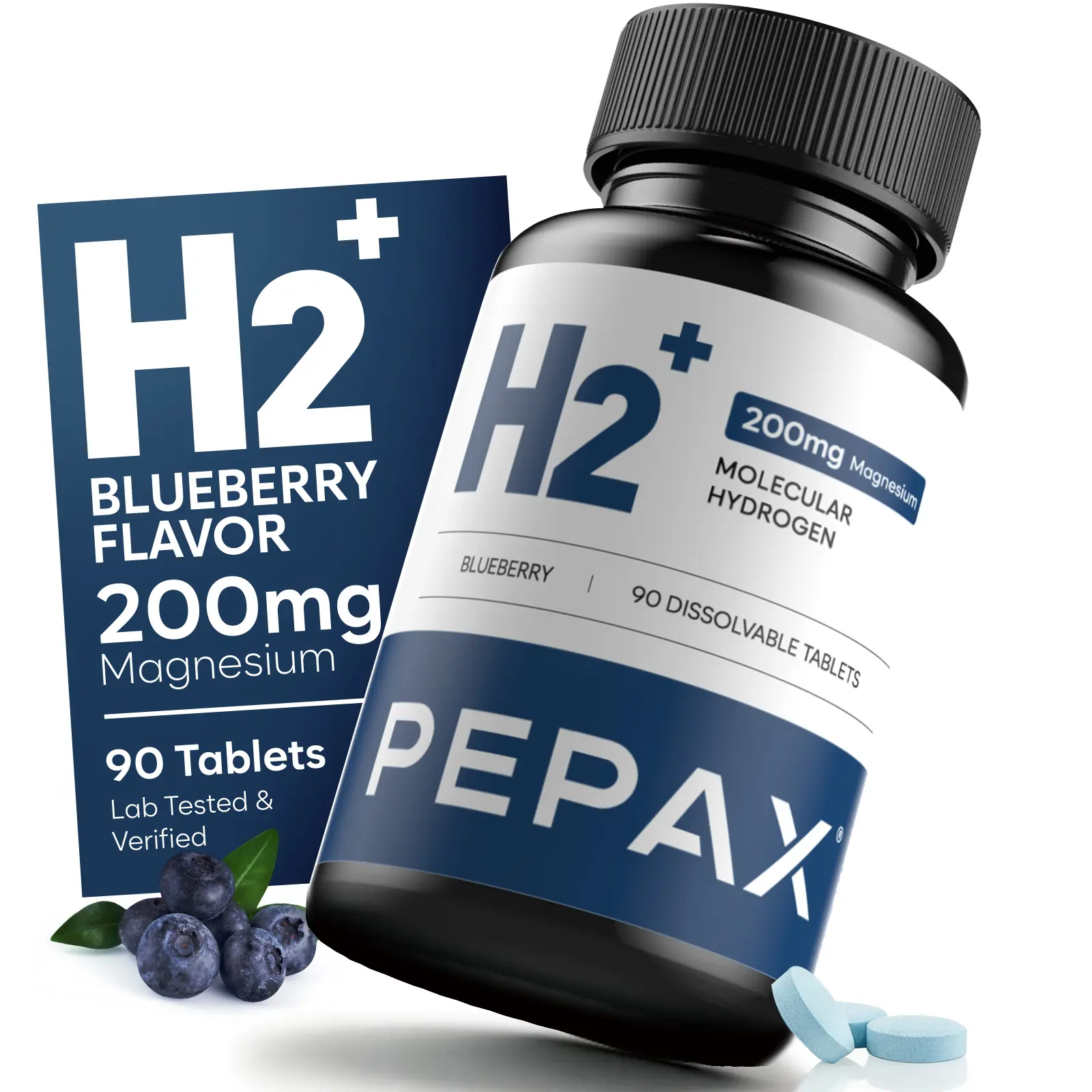 Hydrogen Water Dietary Supplement Tablets with Magnesium, 16 PPM Molecular Hydrogen, Blueberry Flavor, 1 Bottle, 45 Day Supply, 90 Count, Vitamin-Infused Healthcare Wellness Tablets, Blueberry | 1 Bottle | 45 Day Supply