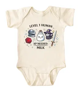Level 1 Human XP Needed Milk Onesie, Funny Quotes Baby Clothing, Cotton Baby Bodysuit, Baby Shower Gifts, Newborn Baby Onesie